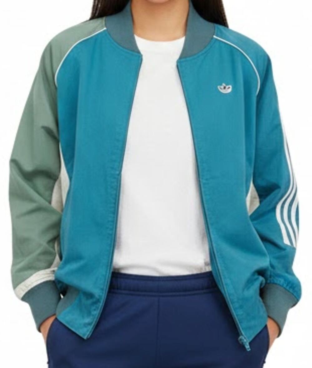 adidas x CLOT Edison Chen Blue Green White Striped Collegiate Jacket size XS